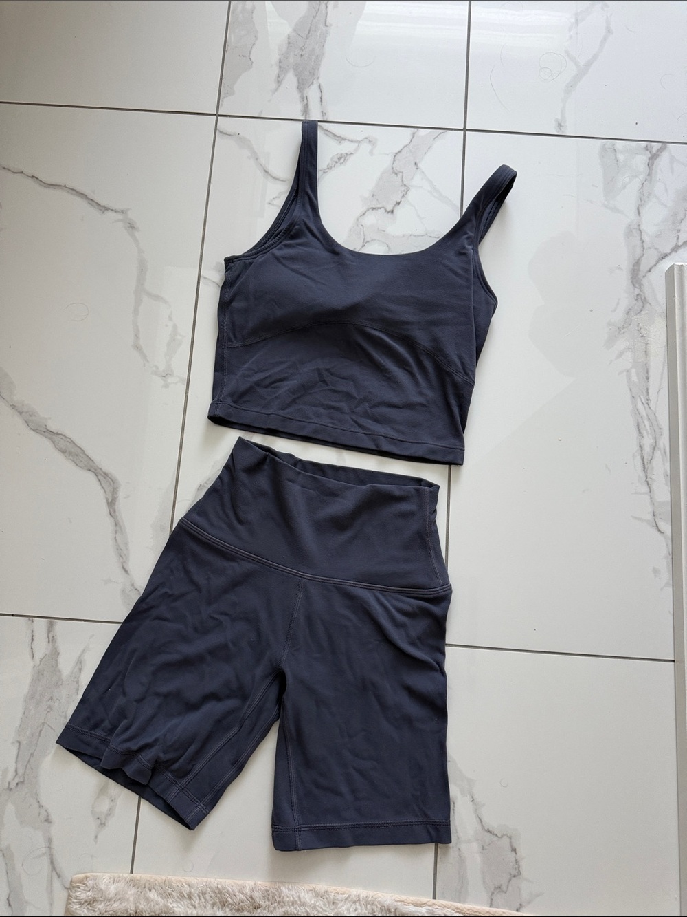 TNA Women's Dark Gray Seamless Crop Tank & High-Waist Bike Shorts Set